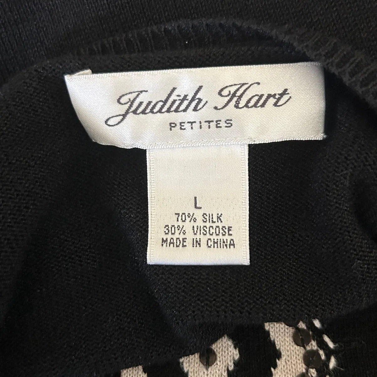 VTG Judith Hart Women Silk Blend Sweater LP Black Sequins Geometric Mature Boho Size L - Image 2