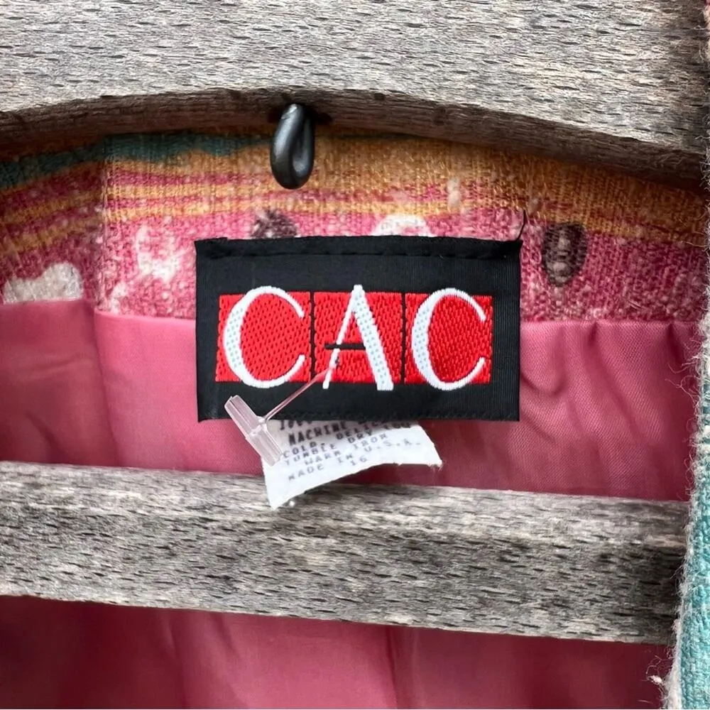 Vintage 90s CAC Pastel Southwestern Art Deco Boxy Oversize Blazer Size 16 Blue - Image 4