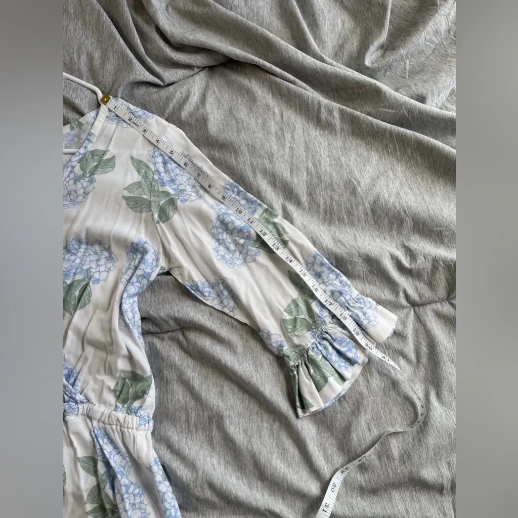 Piyama Romper Womens Small White Floral Wrap Ruffle Hem 3/4 Sleeve V Neck Boho - Image 12