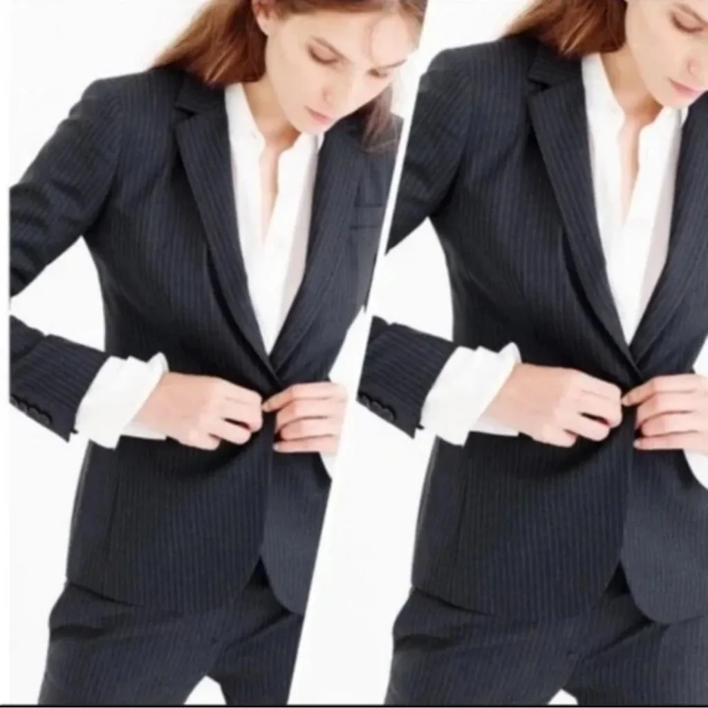 J. Crew Super 120's Wool Pinstripe Gray‎ Blazer Size Women's Size 10 - Image 3