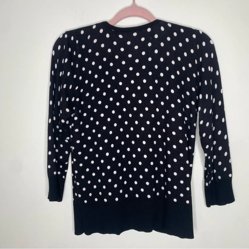 White House Black Market Polka Dot Chiffon Ruffle Front Cardigan Sweater  L - Image 3