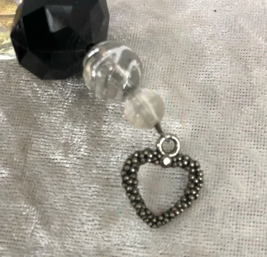 Vintage silver black rhinestone cross chunky bead statement necklace - Image 4