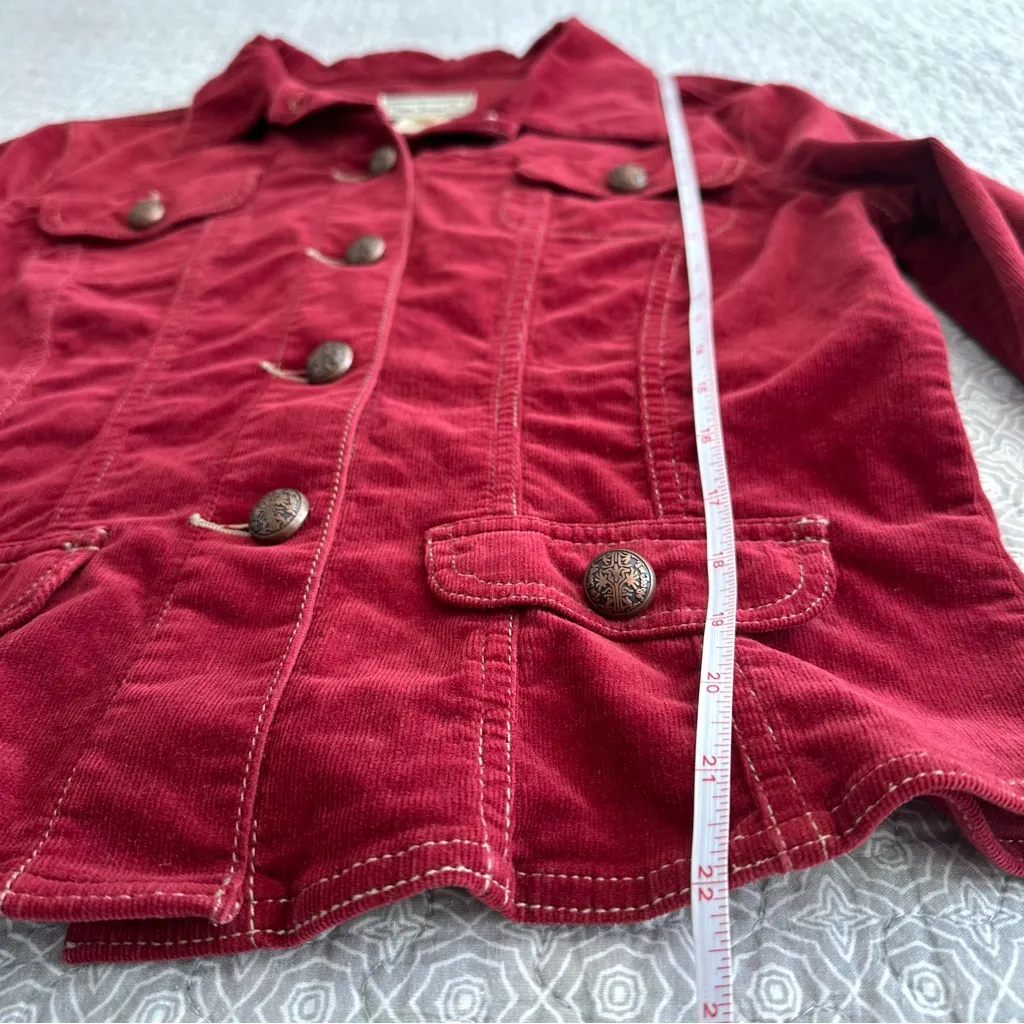 Vintage Bleu Jeans Co Maroon Red Corduroy Military Band Jacket Size S - Image 10