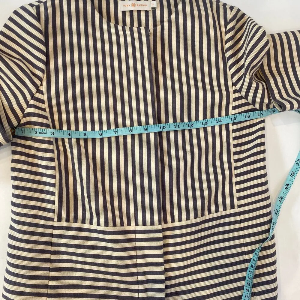Tory Burch Rene Gray Cream Striped Zipper Jacket 3/4 Sleeves EUC Sz 0 - Image 8