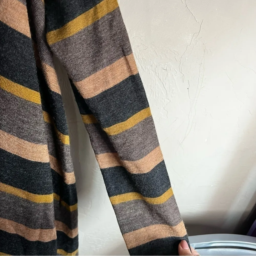 Cynthia Rowley 100% Merino‎ Wool Brown Striped Waterfall Cardigan - Image 2