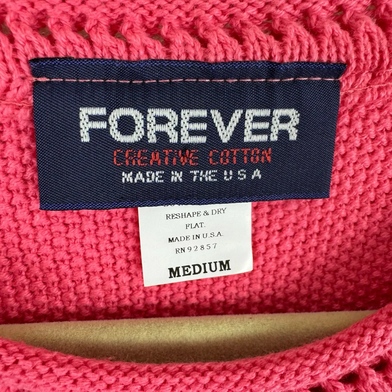 Forever Creative Cotton Vtg Pink Waffle Knit Short Sleeve Sweater Made In USA M Size M - Image 4