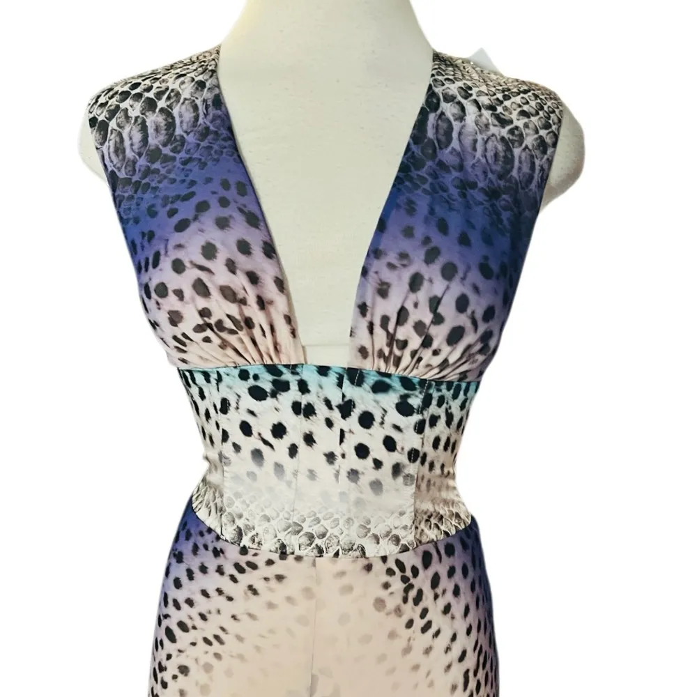 MARCIANO Vintage Color Block Animal Print V Neck Maxi Dress Size 0 - Image 4