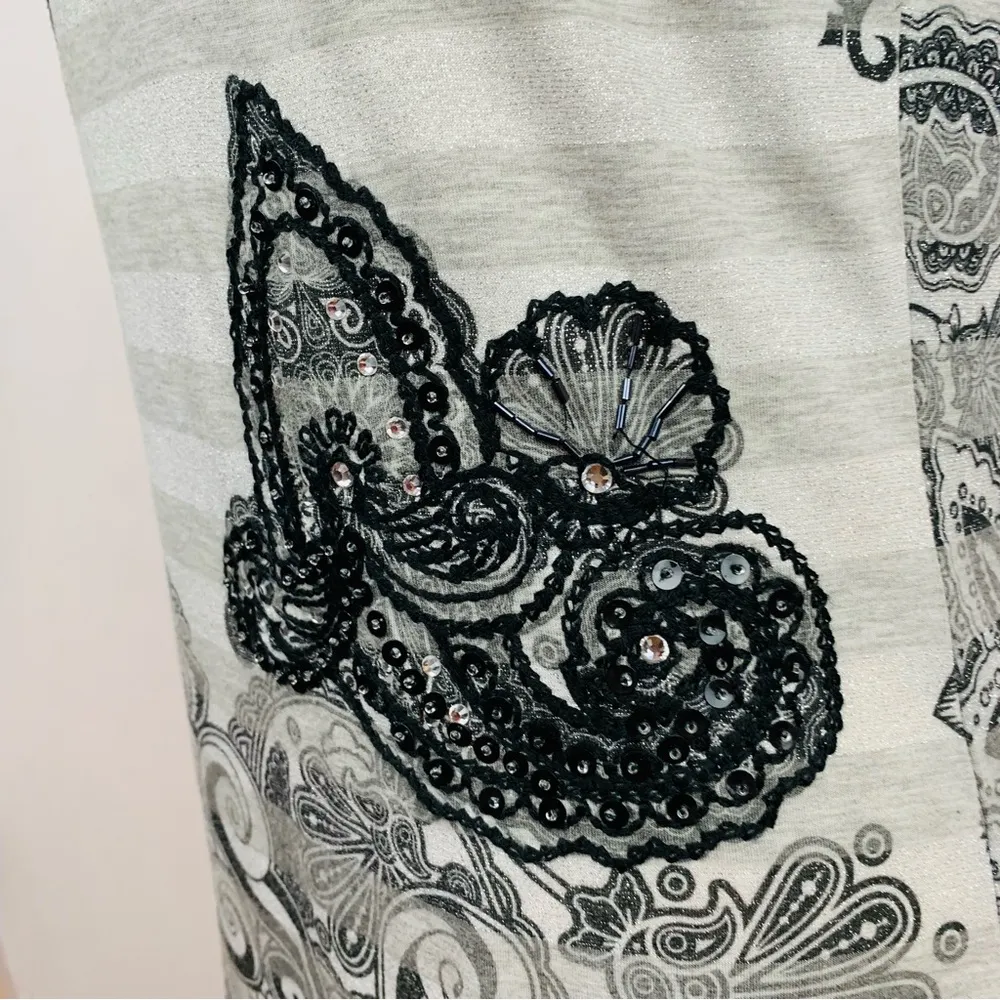 Dress Mini Shift Embroidered Rhinestones Sparkly Silver Black Size S - Image 6