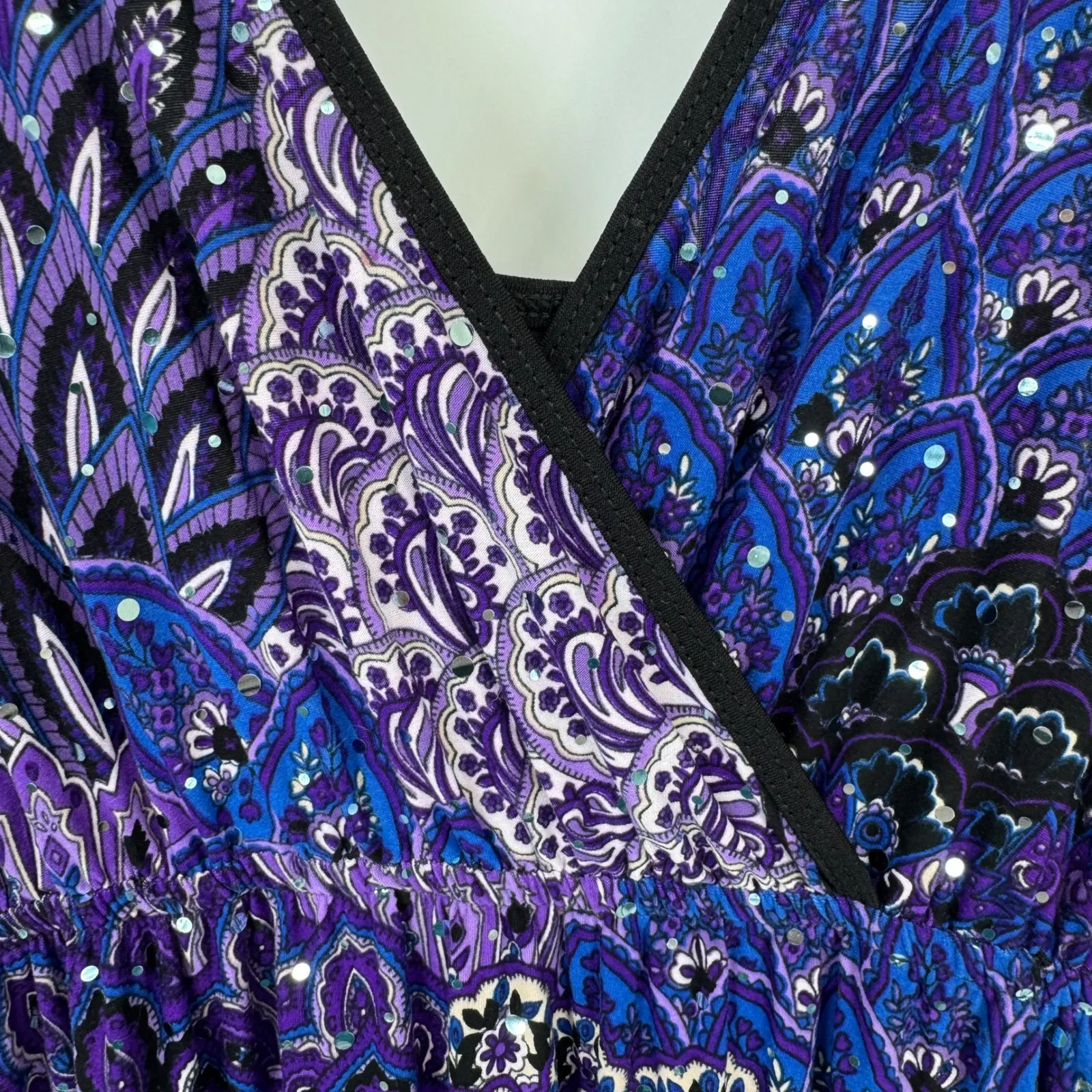 Vintage Dream Dance Line Art Purple Paisley Sparkle Maxi Dress XL Made in USA - Image 6