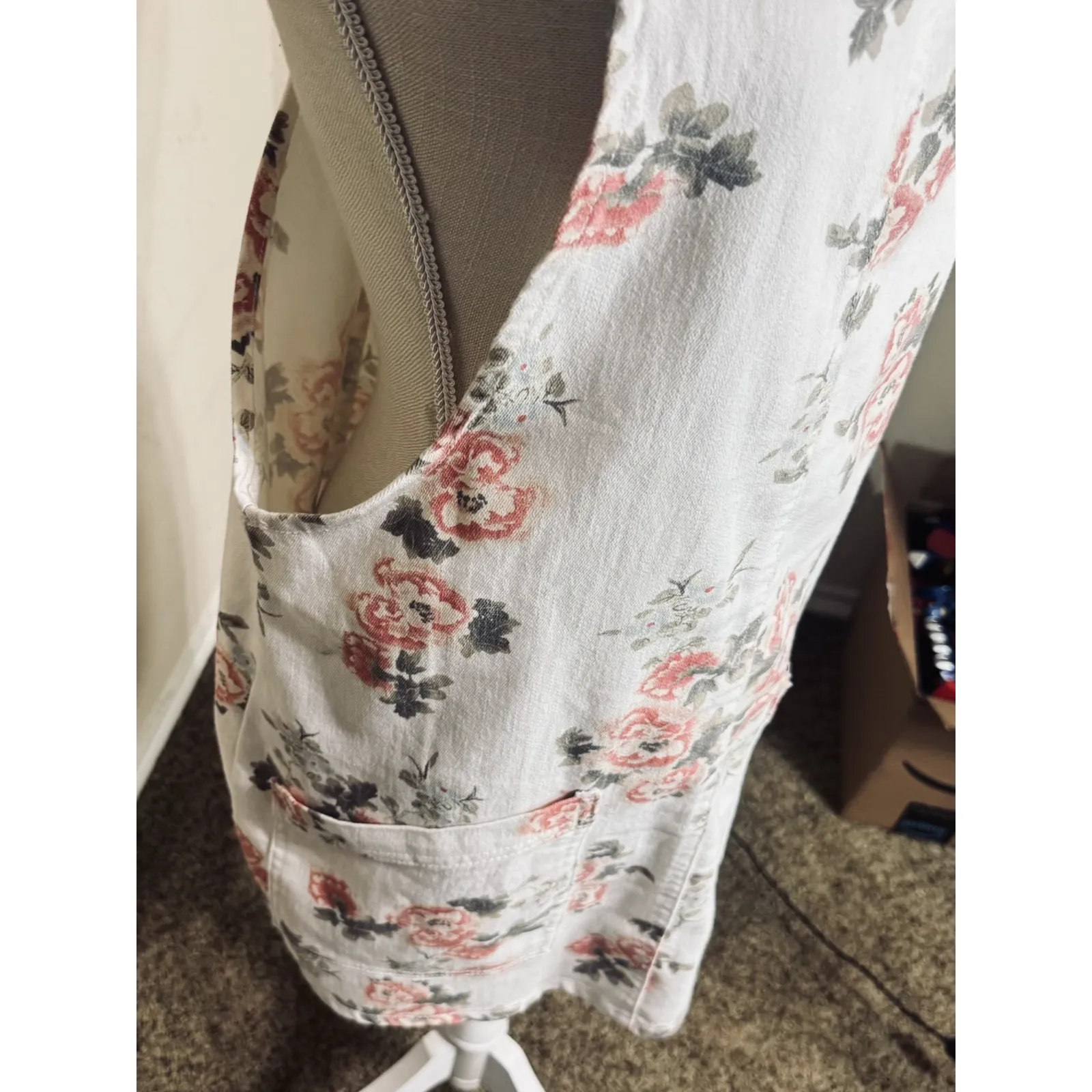 Y2K NOBO White Floral Overall Mini Dress sz L 11/13 Cottagecore Romantic - Image 3