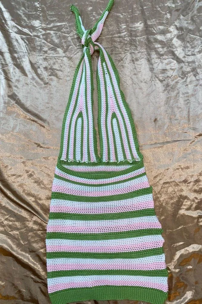 green, pink and white crochet halter dress Size M - Image 6