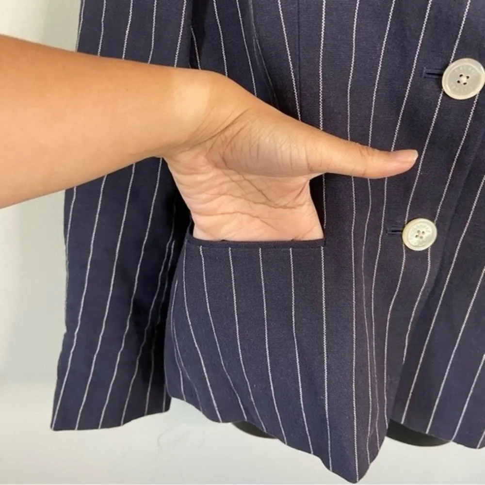 Ralph Lauren Linen Blazer Blue White Stripes Size 8 - Image 5