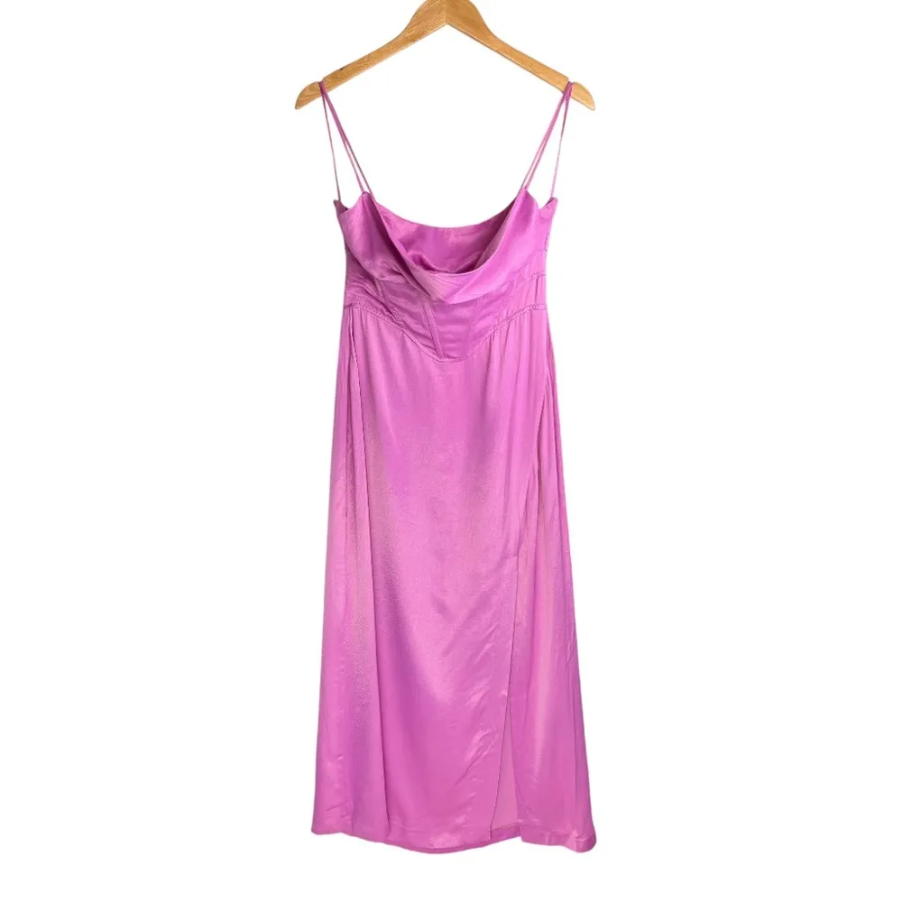NWT ZARA Satin Midi Dress Sz Medium Draped Corset Waist Lilac Pink Shimmer - Image 3