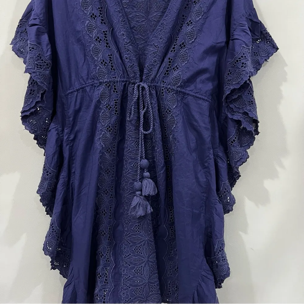 J.Crew Ruffle Tunic Swim Coverup With Tassels Size Small Purple Eyelet - Image 5