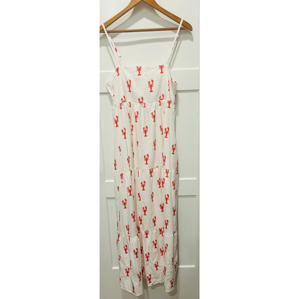 Women's White Red Lobster Print Maxi Dress L Size L - Image 2