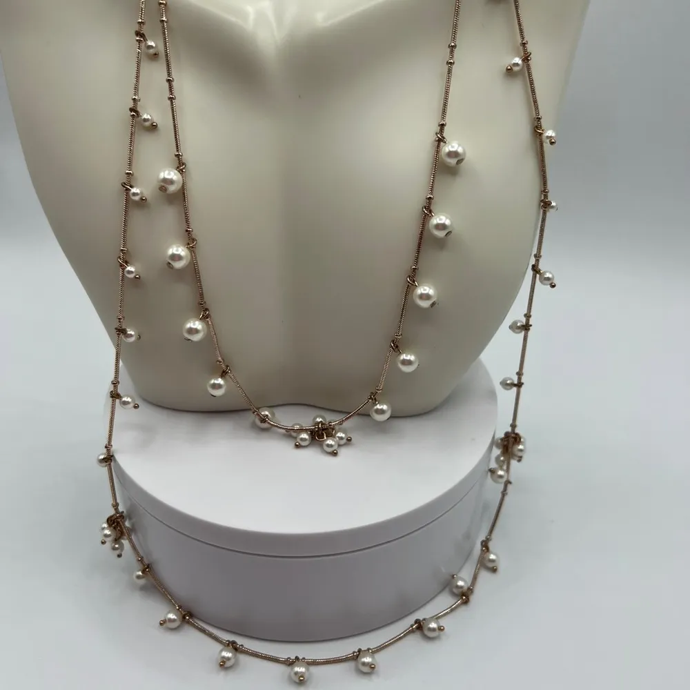 BCBGeneration Pearl Double Row Layered Long Necklace in Rose Gold NWT MSRP $42 - Image 4