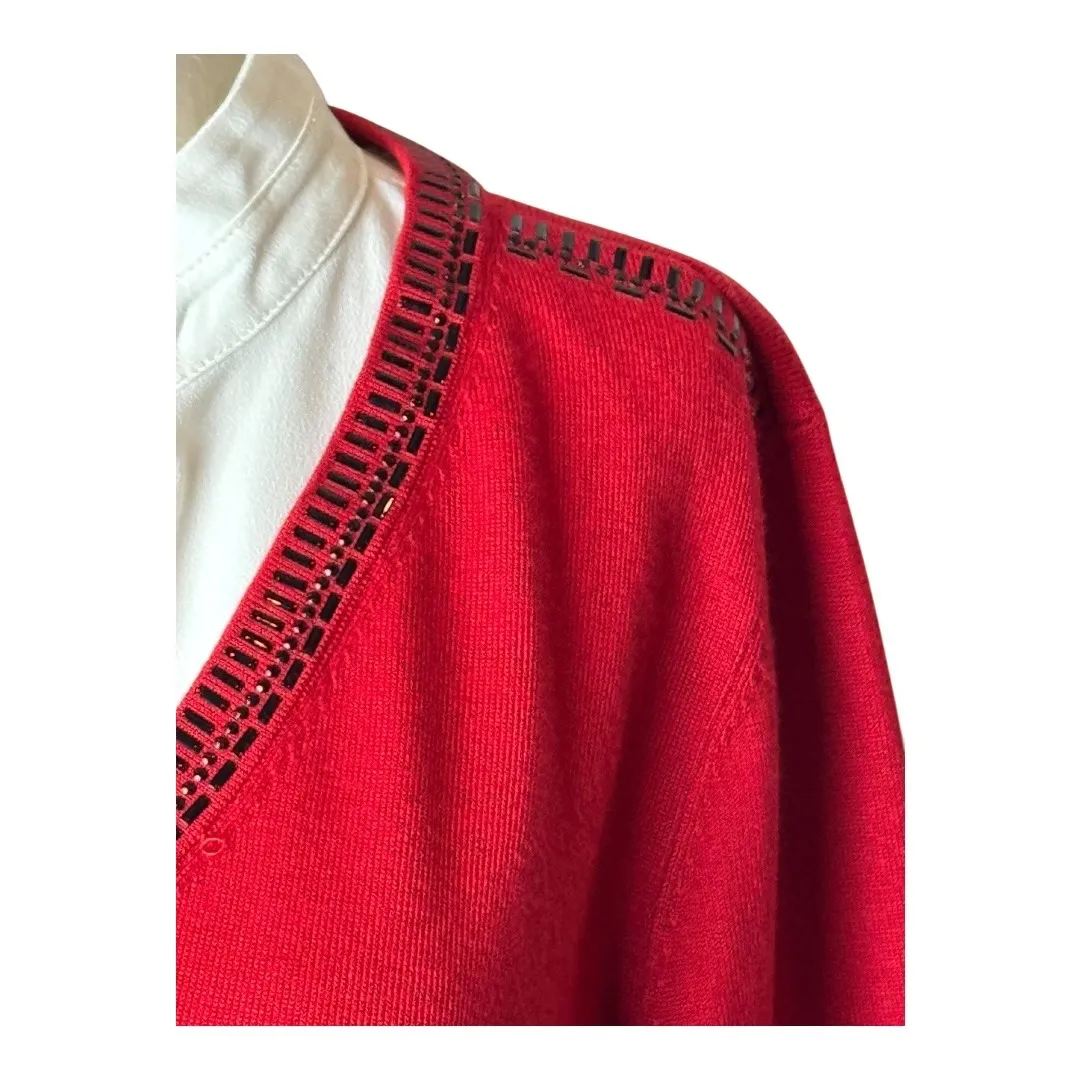 Karl Lagerfeld Sweater Women Small Red Knit Layered Beaded Neckline Preppy Party - Image 6