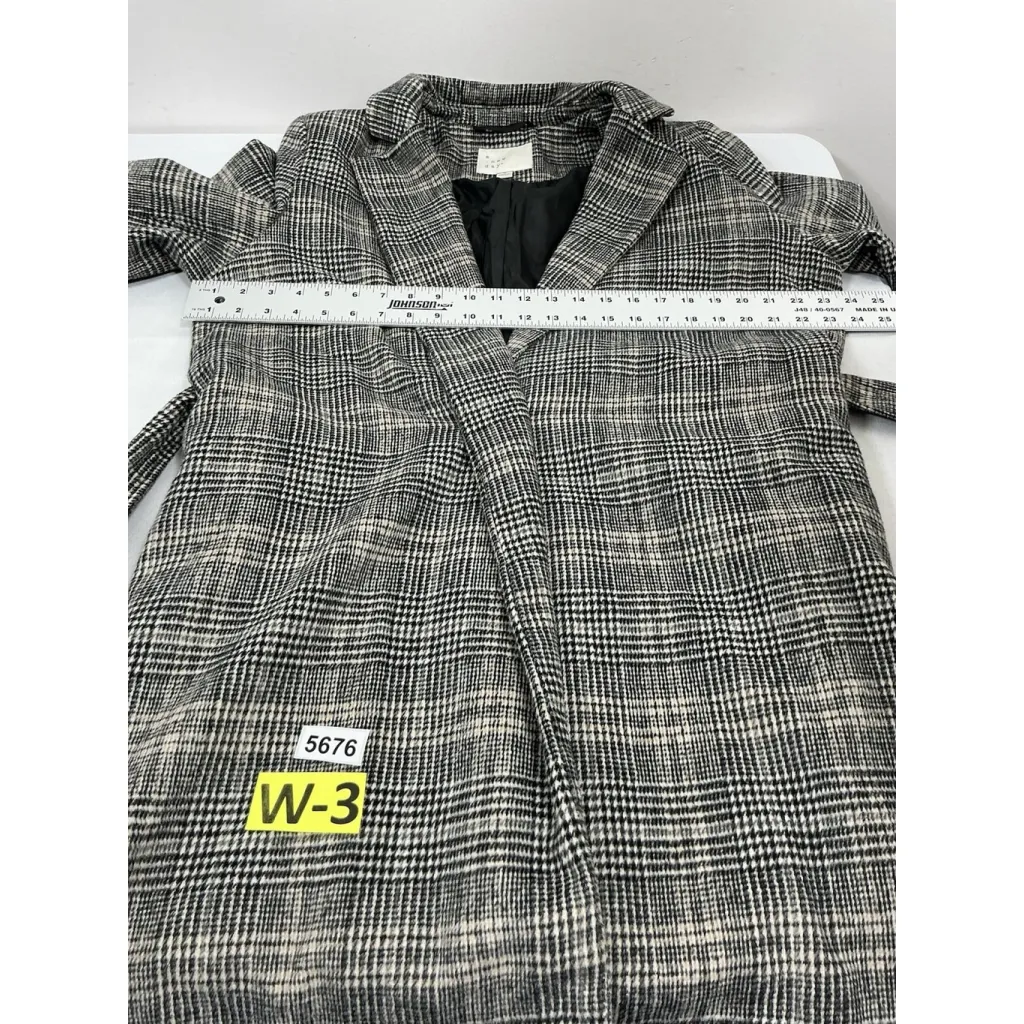 Womans A New Day Knee Length Wrap Coat Medium Brown Black Beige Plaid - Image 5