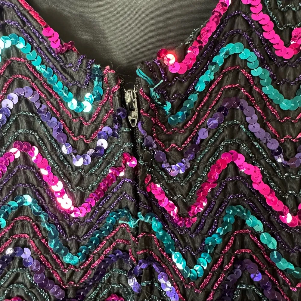 Vintage 80s 90s Multicolored Sequin Party Cocktail Mini Dress Size Small Purple - Image 3