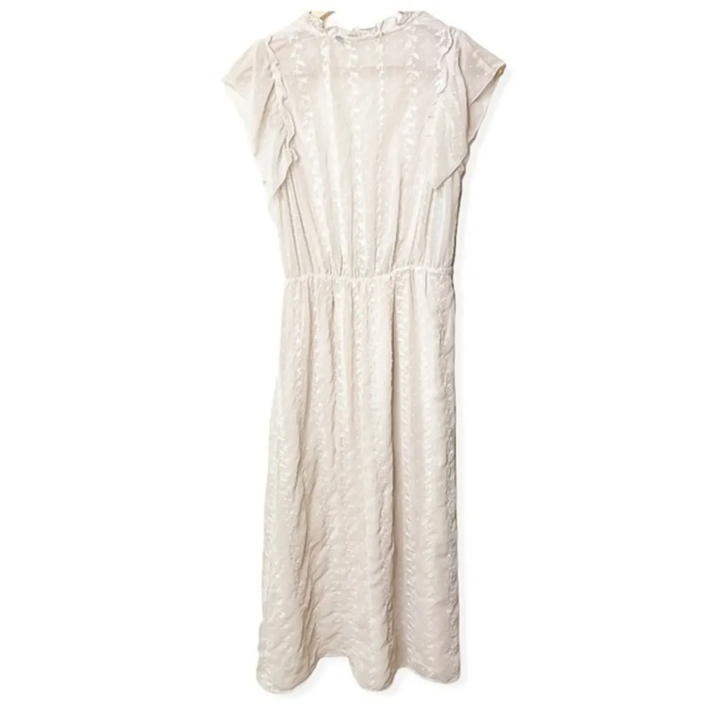 Zara‎ White Embroidered Dotted Mesh Midi Dress - Image 2