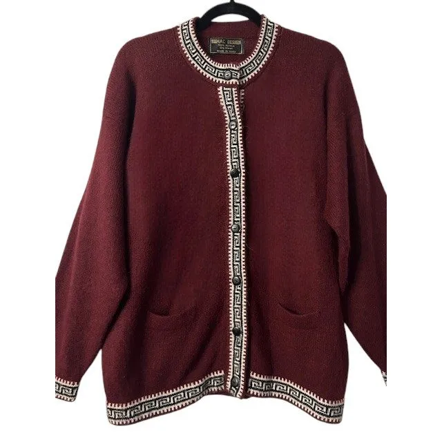 Sumac Design Alpaca Cardigan Sweater M/L Burgundy Peru Artisan Mountain Boho Red Size undefined - Image 11