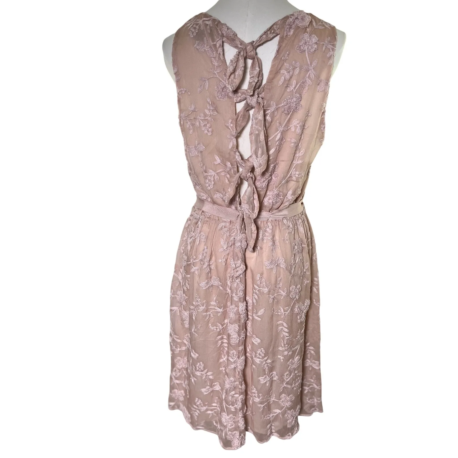 Sunday in Brooklyn Pink Embroidered Dress M Blush Sleeveless Boho Garden Wedding - Image 6