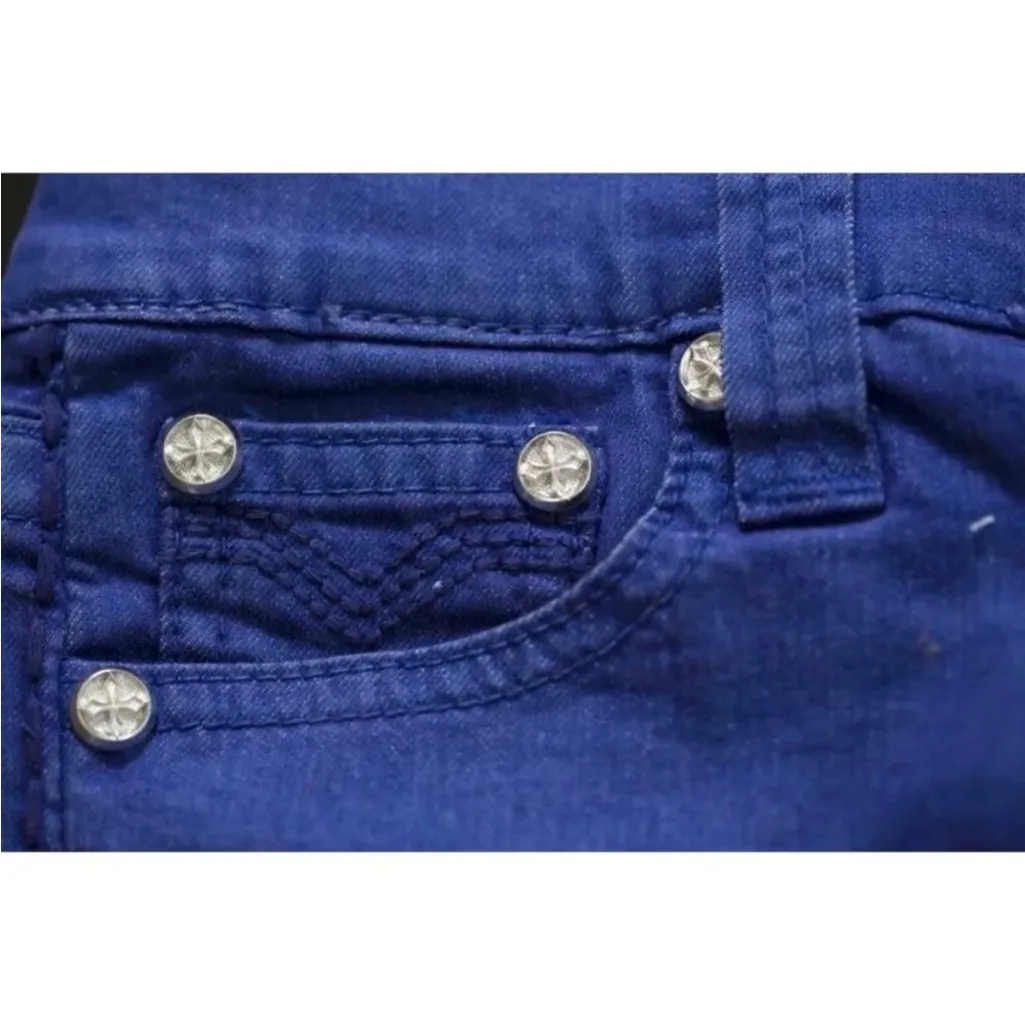 Affliction Women's Dark Blue Studded Jean Shorts - Image 9