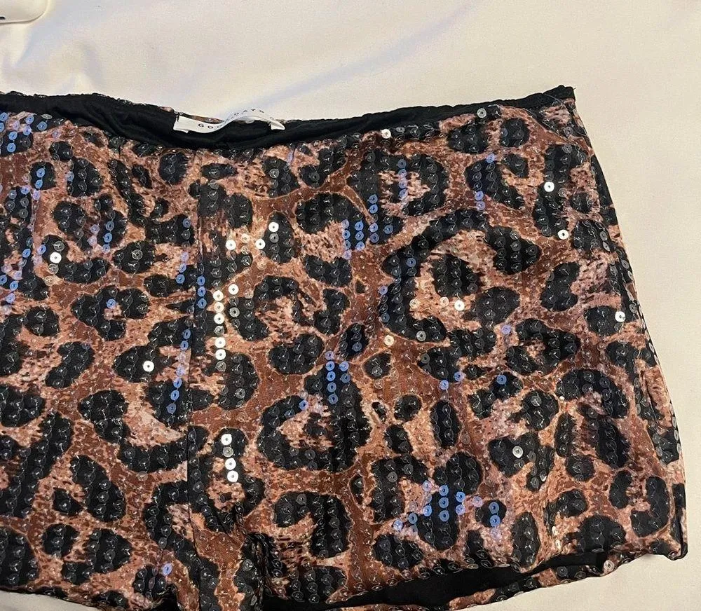 Leopard Print Sequin Shorts Brown Size M - Image 2