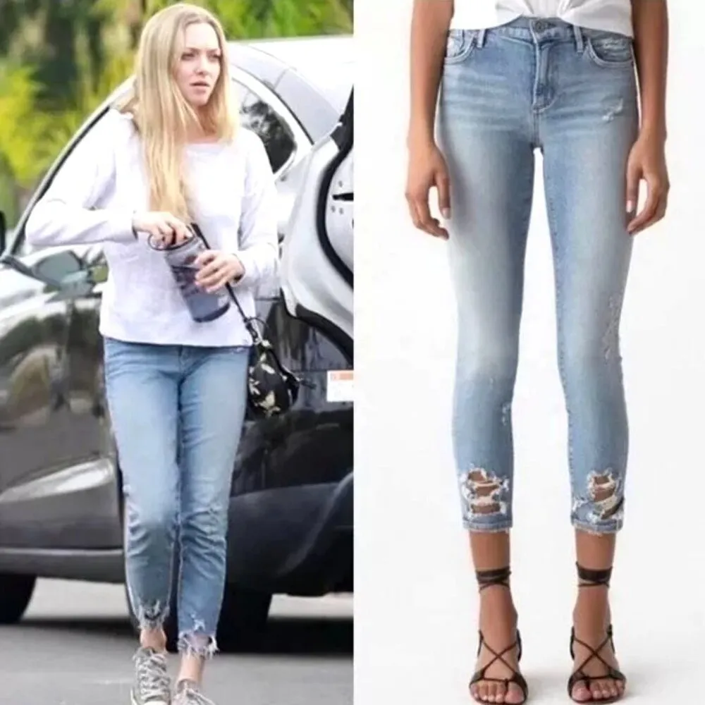 Agolde Jeans Women 29 Blue Light Wash Sophie Cropped Chewed Hem Distressed Retro - Image 3