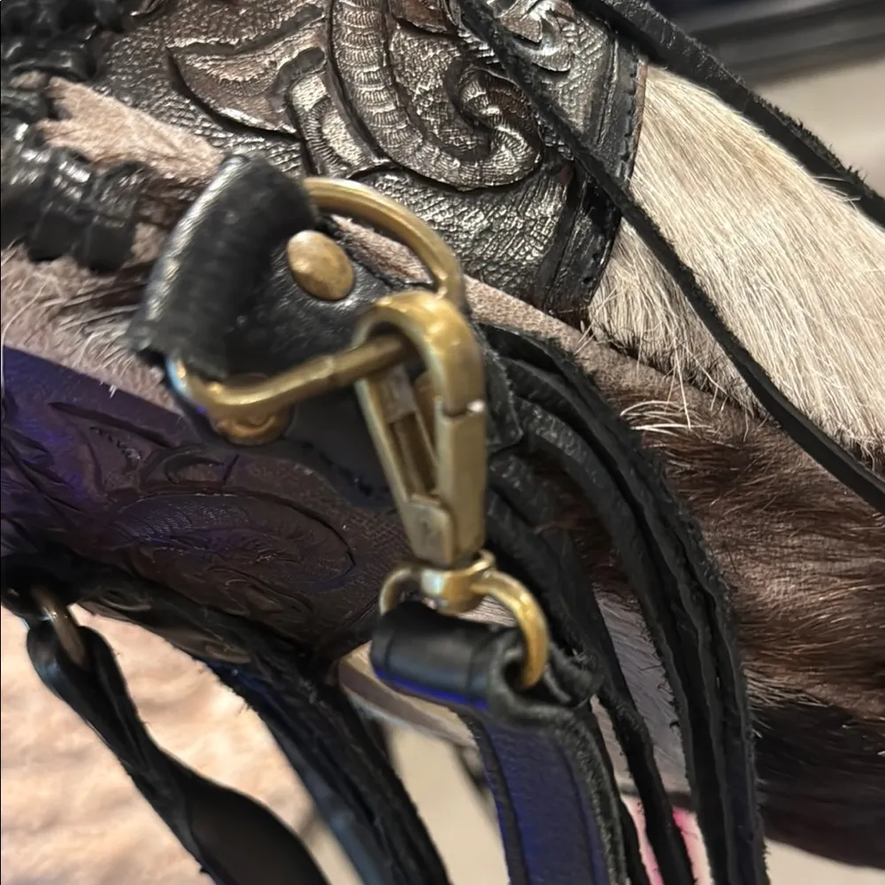 Black and White Fringe Leather Tote - Image 11