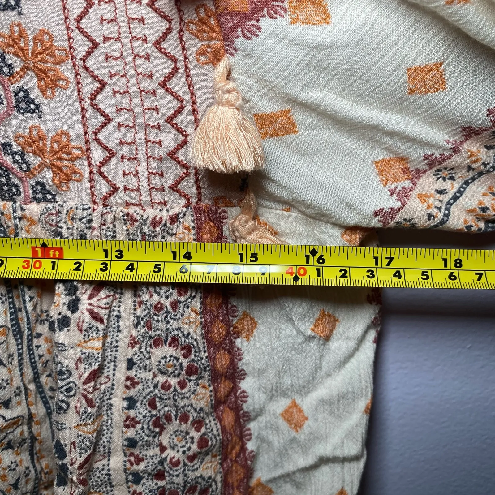 American Eagle Multicolor Boho Embroidered Long Sleeve Blouse Women's size Small - Image 7