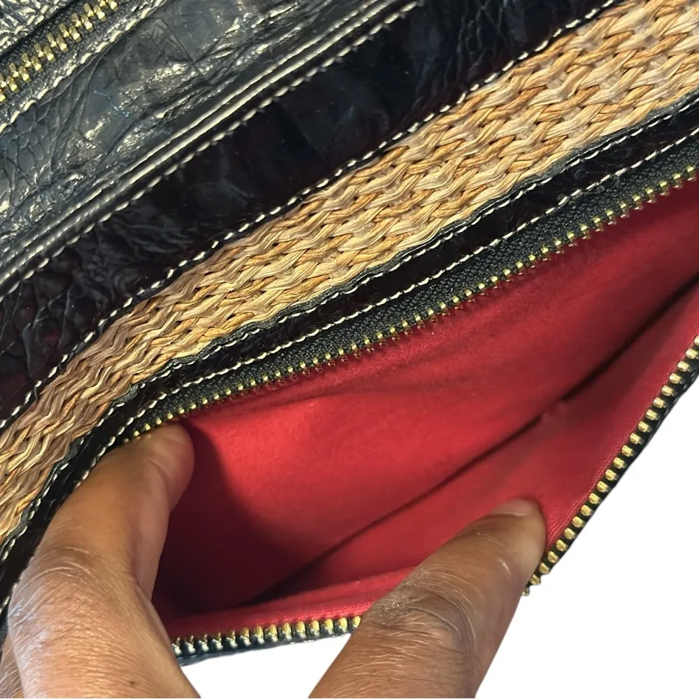 Brahmin Vintage Croc (Leather)and woven Tan and Black Tote Bag - Image 14