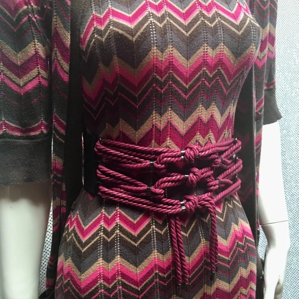 Anthropologie Beth Bowley knit sweater dress duster 2pc set chevron stripe M L - Image 4