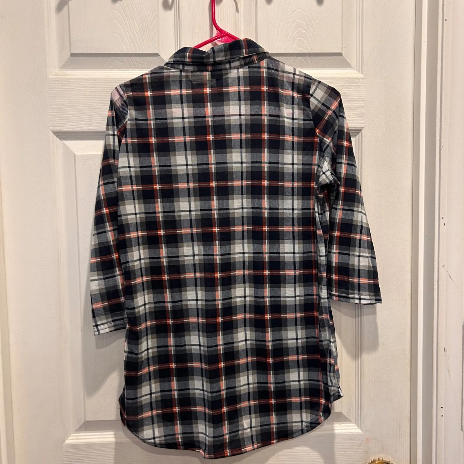 Rue21 Women's Plaid 3/4 Sleeve Button Down Shirt Top‎ Large Navy Orange - Image 5