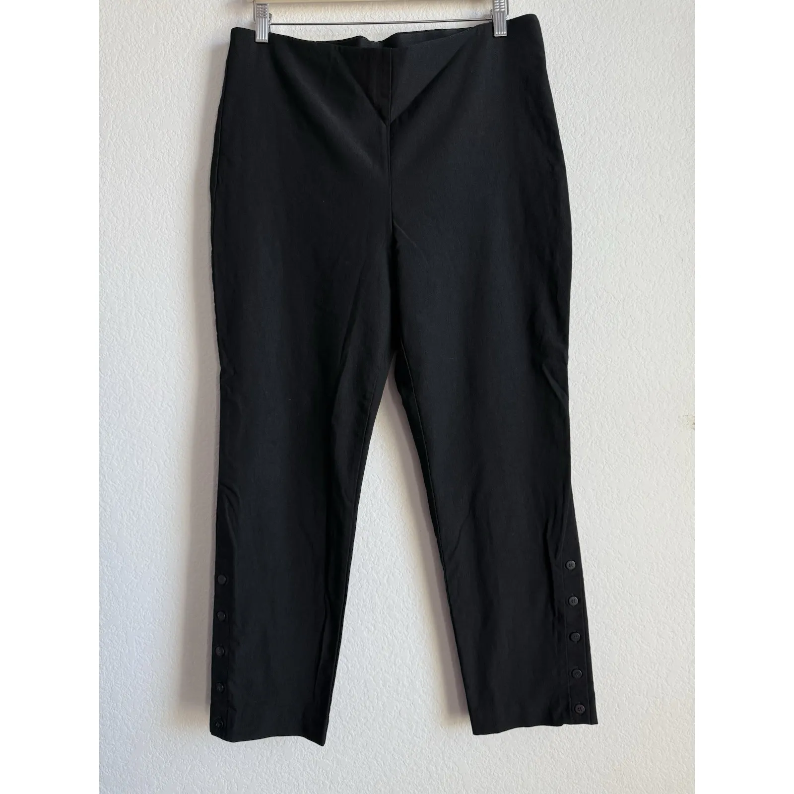 Chicos Women Black Ponte Knit Slim Leg Ankle Pull On Pant Button Detail‎ Size 14 - Image 3