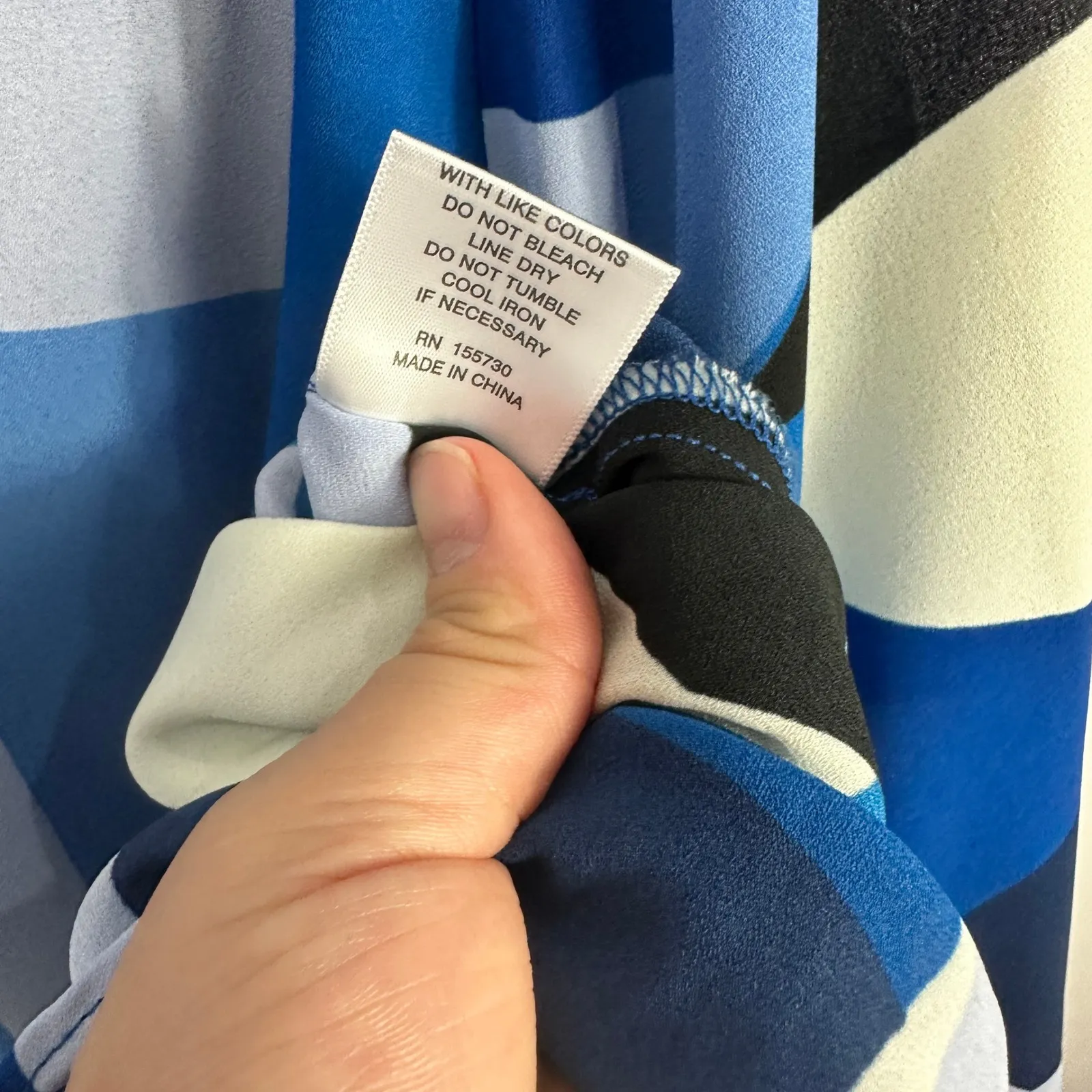 Rose Olive Shirt 3X Blue Geometric Print Button Up Statement Art To Wear Modern - Image 6