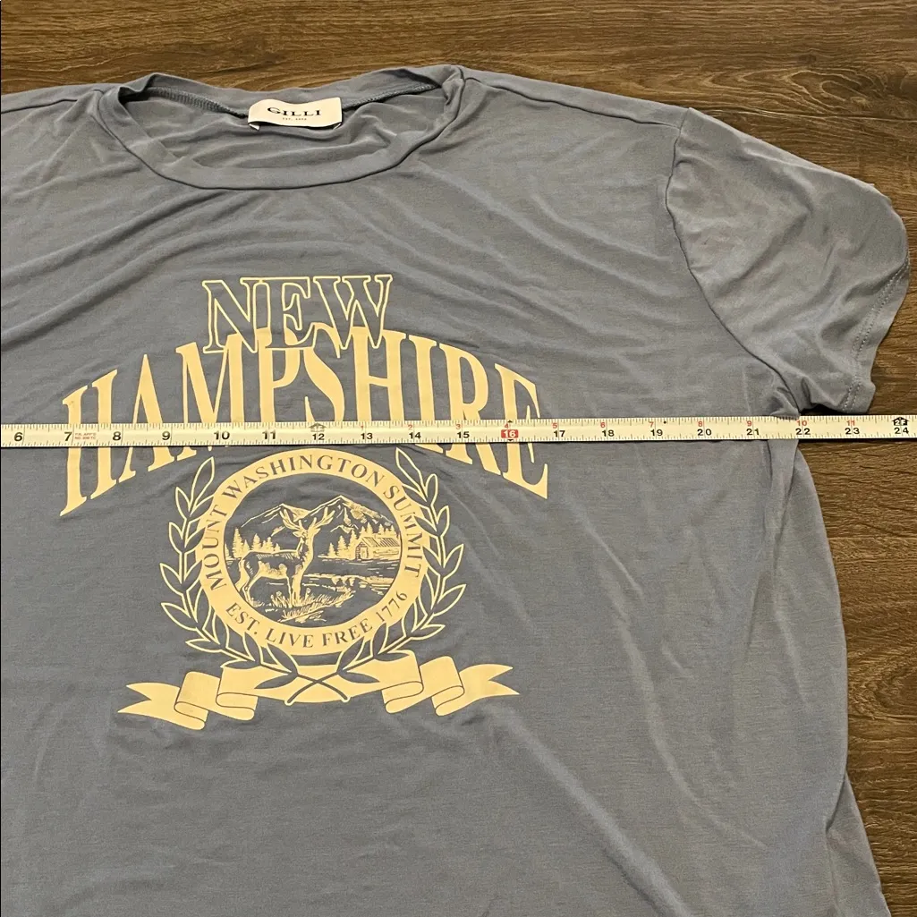 Gilli Soft Blue Tee w/ New Hampshire Mt Washington Summit Graphic, Size Medium - Image 3
