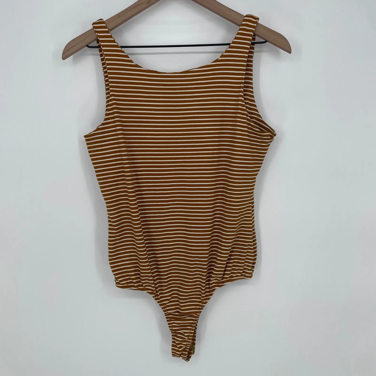 Active USA Women's Striped Tank Bodysuit Amber White Size Large L - Image 7