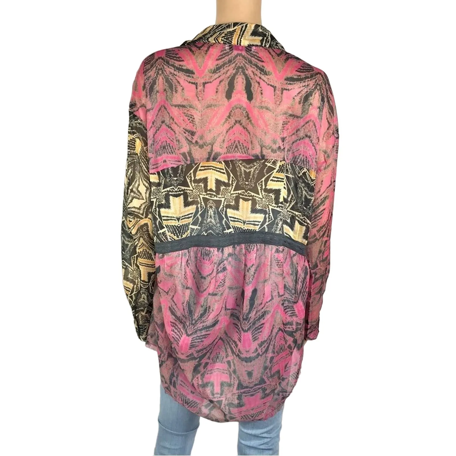 ONE TEASPOON Retro Airy Chiffon Hi Low Top XS Oversize Contemporary Preppy Boho - Image 9