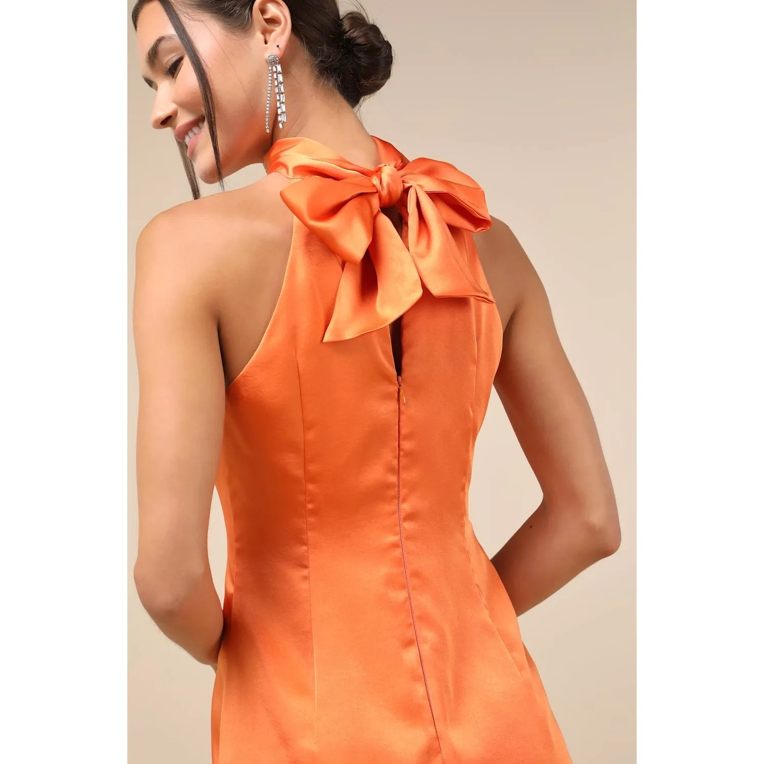 NWT Lulus Infinite Admiration Orange Satin Halter Mini Dress Cocktail Party XL - Image 3
