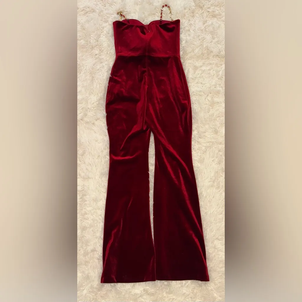 NEW Nadine Merabi Harley Red Velvet Jumpsuit Large Sz 10 $575 - Image 7