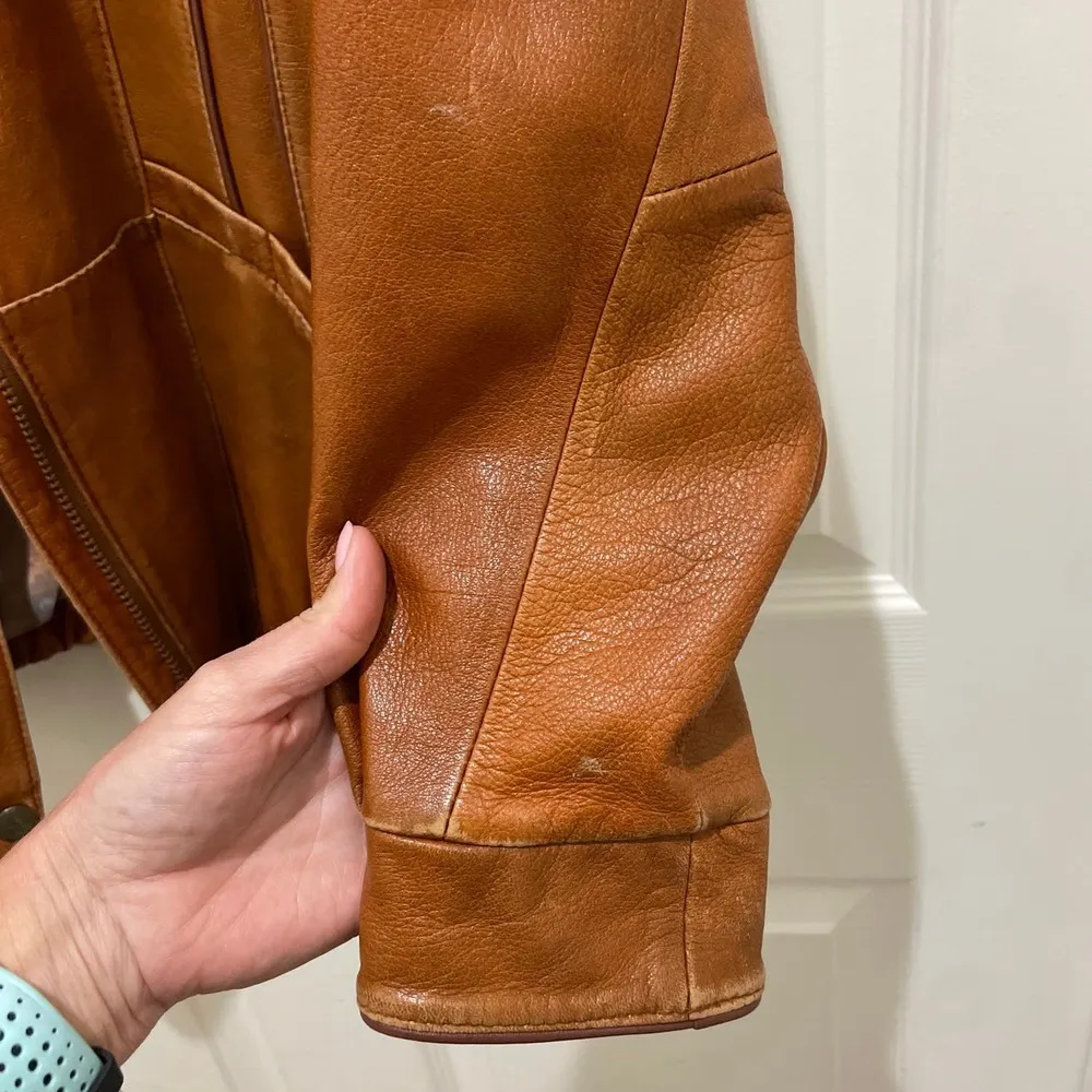 Vintage Friitala Cognac Brown Leather Bomber Jacket 10 - Image 9