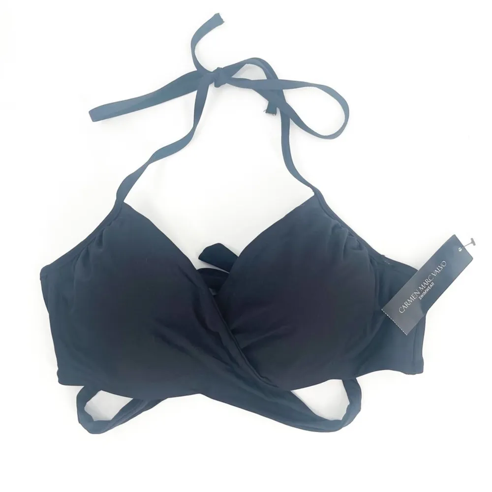 CARMEN MARC VALVO Bikini Top Small Swim Beach Black Wrap Twist Beach Resort NWT - Image 3