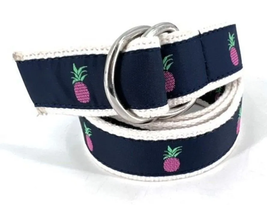Leather Man Women's Nylon Canvas Belt Pineapple Print D Ring Navy Blue Medium Blue - Image 1