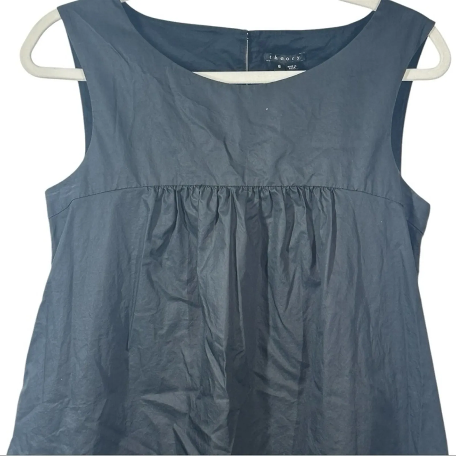 Theory Kadie Black Cotton Mini Dress Size 8 Sleeveless Little Black Dress - Image 3