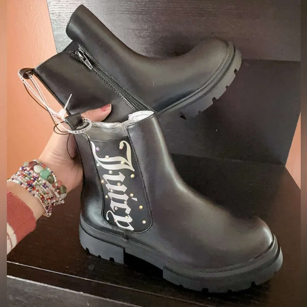 Juice Couture Ankle Boots Round Toe Logo diamonds comfortable Zipper Short Boots - Image 3