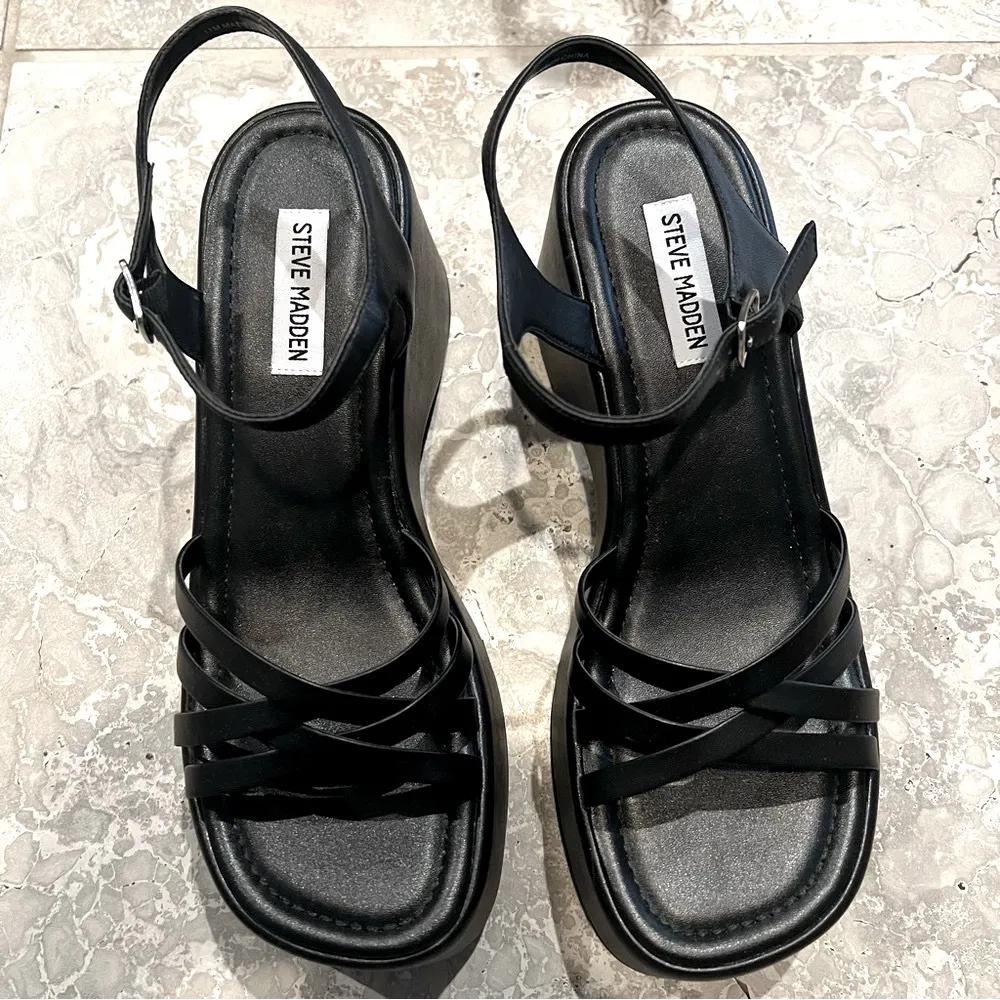 Black Platform Sandals, Size 11M New w/o Box - Image 10