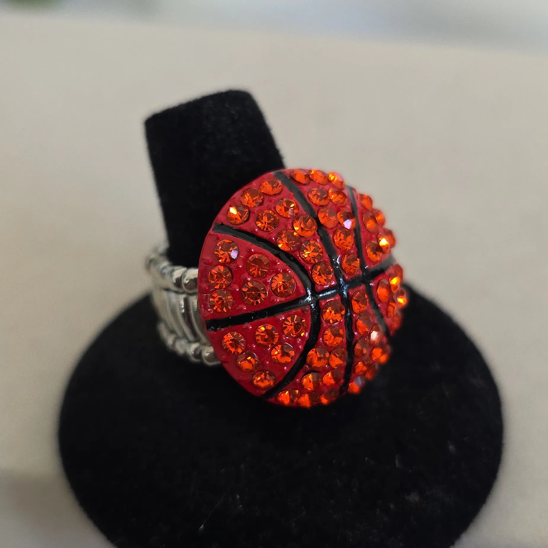 Bling Rhinestone Backetball Stretch Ring - Image 2