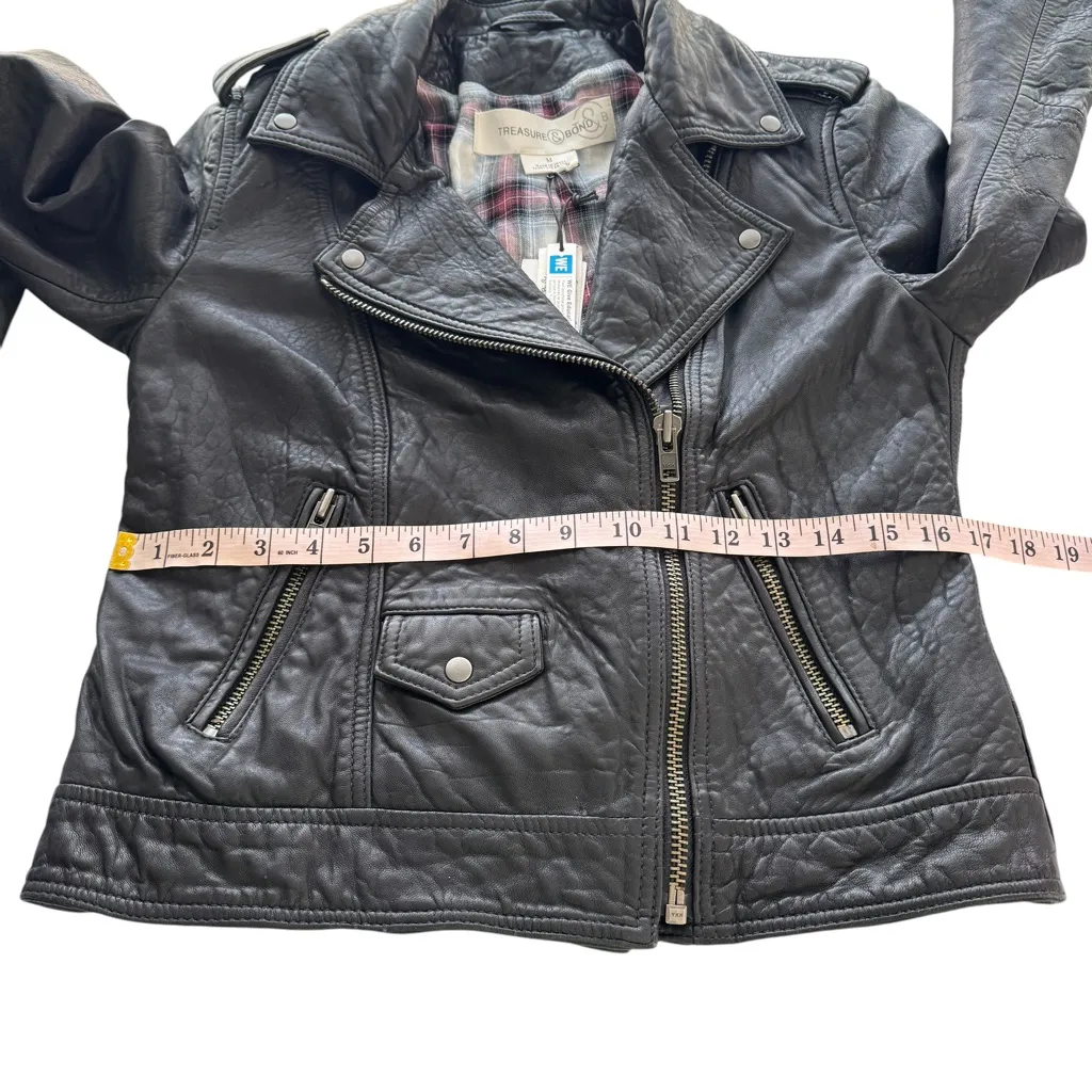 NEW Treasure & Bond NWT Size Medium 100% Leather Biker Jacket Coat Semi-Cropped - Image 13