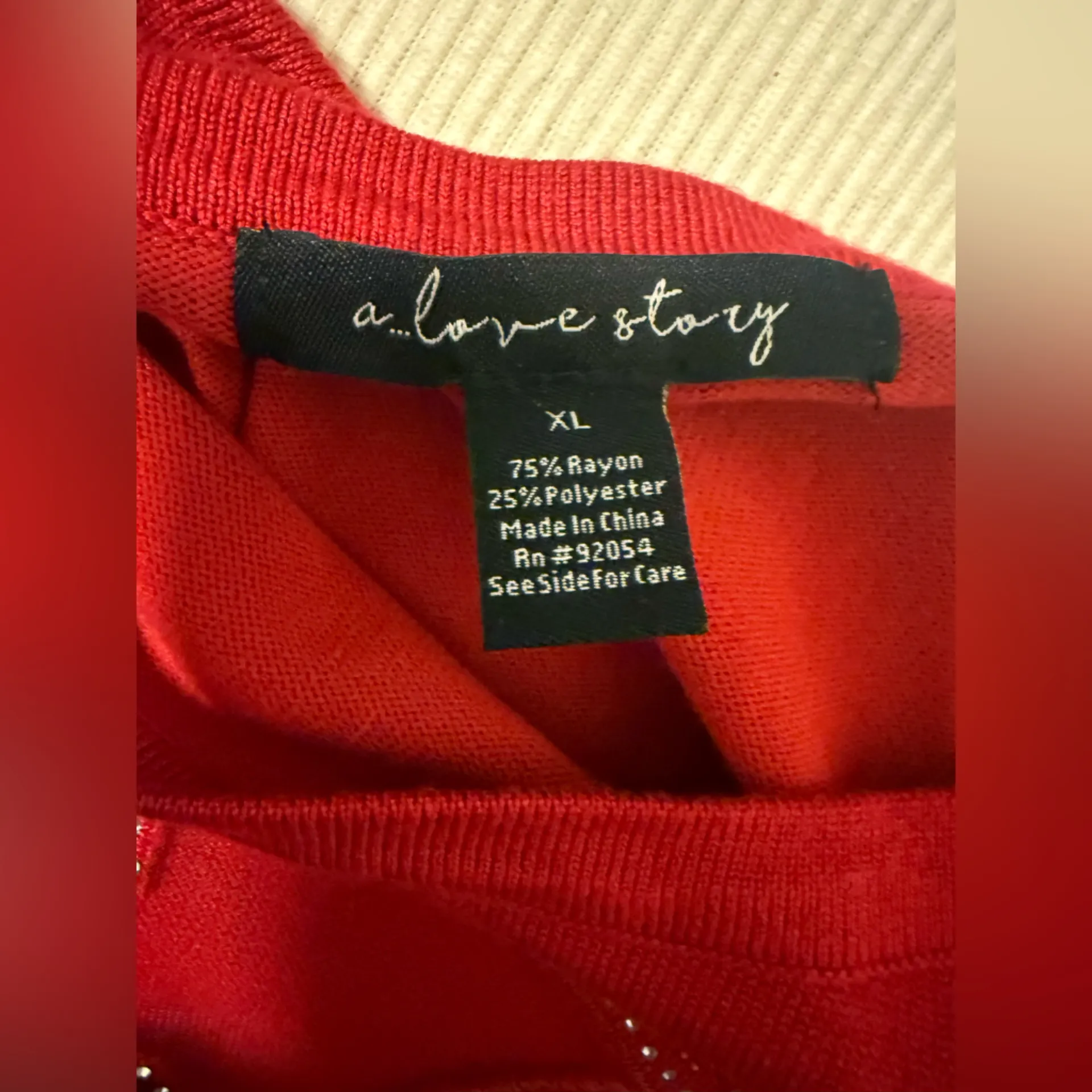 A Love Story Red Sweater XL Rhinestone Sheer Star Detail - Image 4